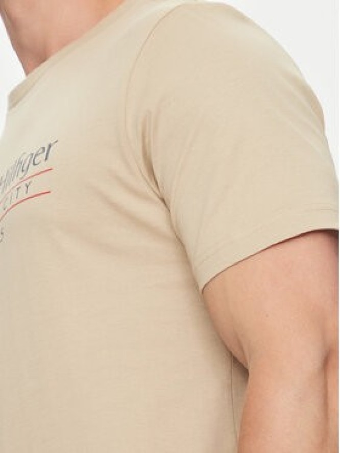 Tommy Hilfiger T-Shirt Center Stack MW0MW38621 Beżowy Regular Fit