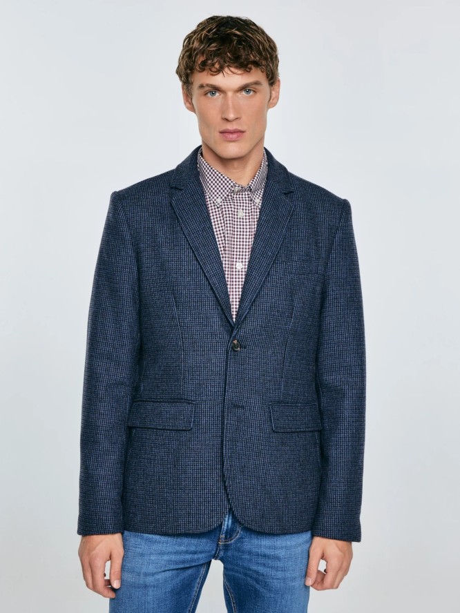 Marynarka męska z dodatkiem wełny granatowa Ares 403