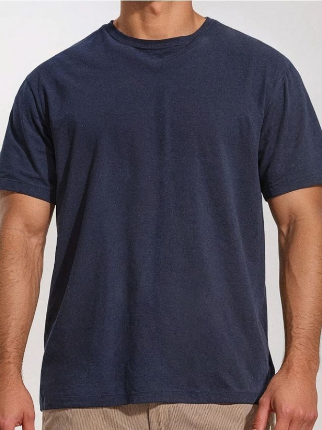 Koszulka z domieszką lnu - granatowy