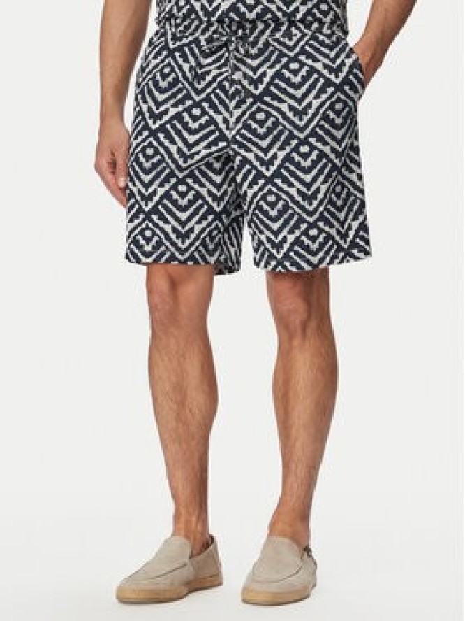Jack & Jones Komplet koszula i szorty materiałowe Milo Seersucker Resort 12297829 Granatowy Loose Fit