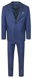 Elegancki Męski Garnitur - Victorio - Granatowy w Kratę