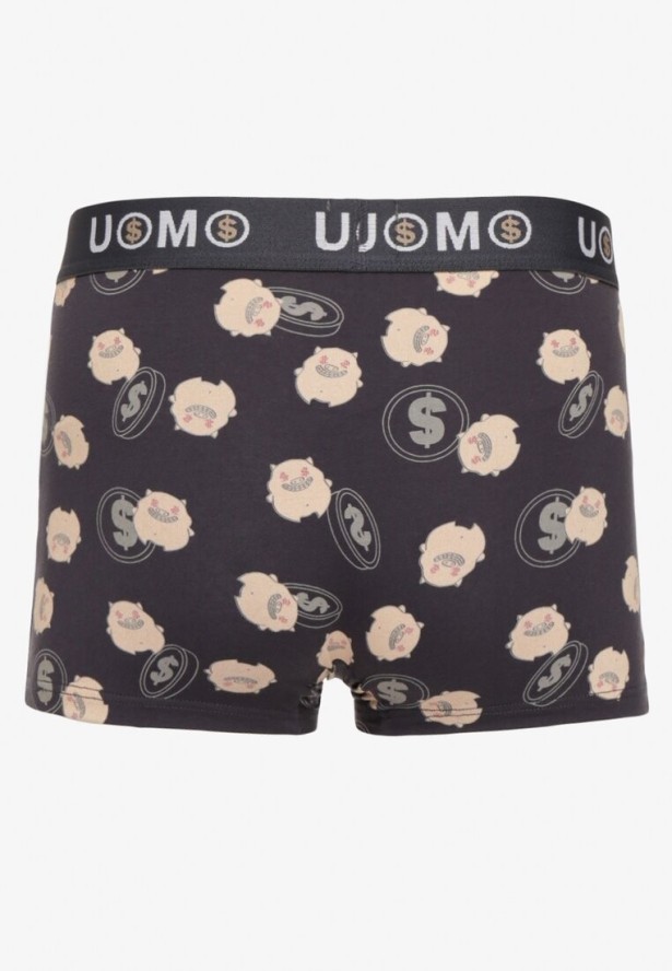 Jasnogranatowe Bawełniane Majtki Bokserki z Napisem i Szeroką Gumką Nelicia