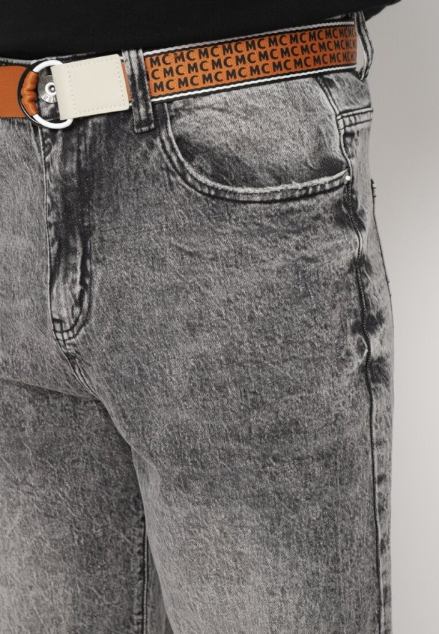 Szare Bawełniane Jeansy Szerokie z Paskiem Lerilise