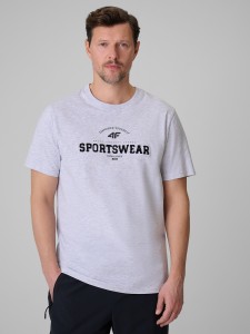 4F T-shirt regular z nadrukiem męski - szary S
