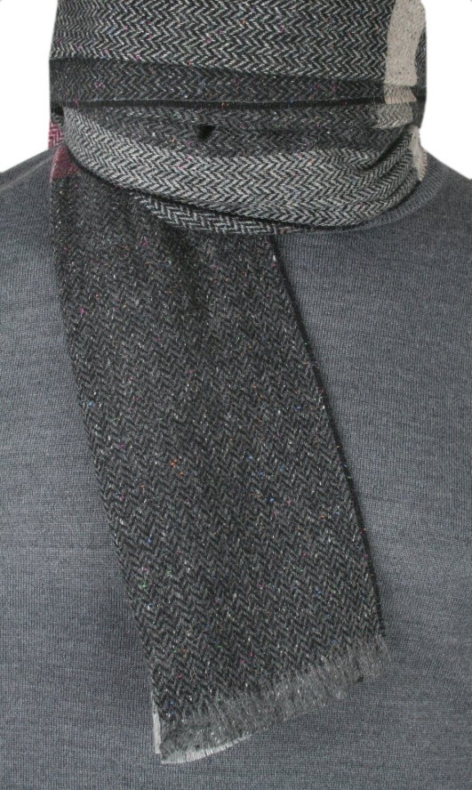 Męski Szalik z Wełną i Jedwabiem - V. Fraas - Grafitowy, Jodełka