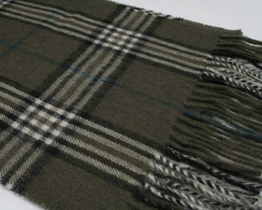 Szalik z Frędzlami, Ciemny Zielony, Khaki, Wełna z Kaszmirem, Ciepły, Męski, w Kratę -V. Fraas