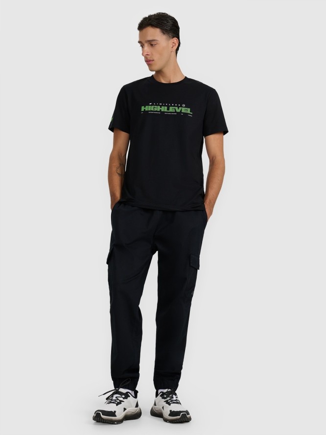 4F T-shirt regular z nadrukiem męski - czarny S