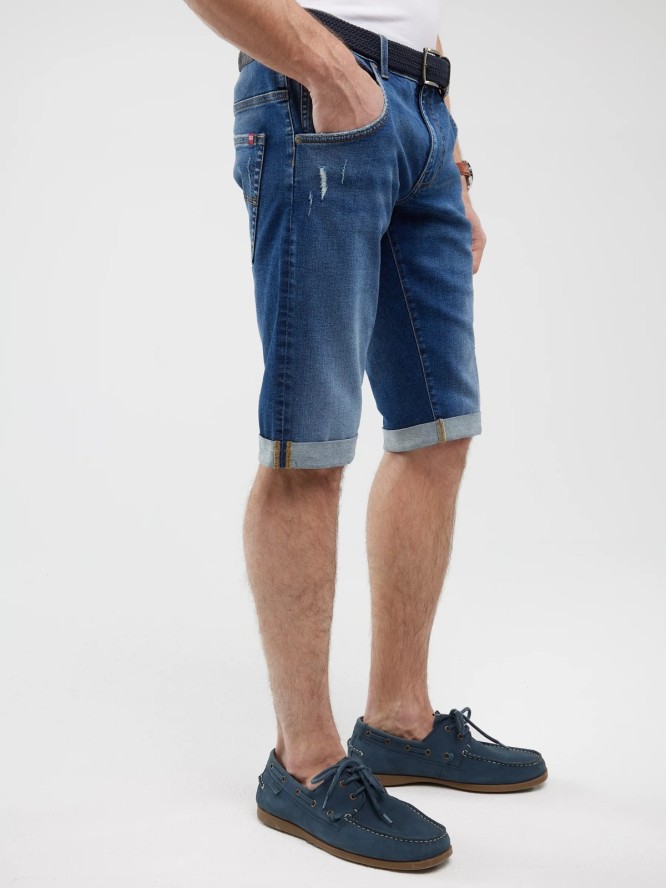 Szorty męskie jeansowe z przetarciami granatowe Conner 407