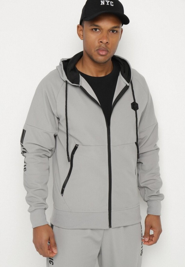 Szara Bluza z Kapturem z Ozdobną Aplikacją Napolene