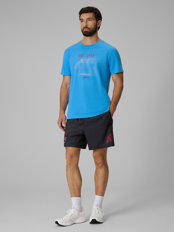 4F T-shirt regular z nadrukiem męski - niebieski M