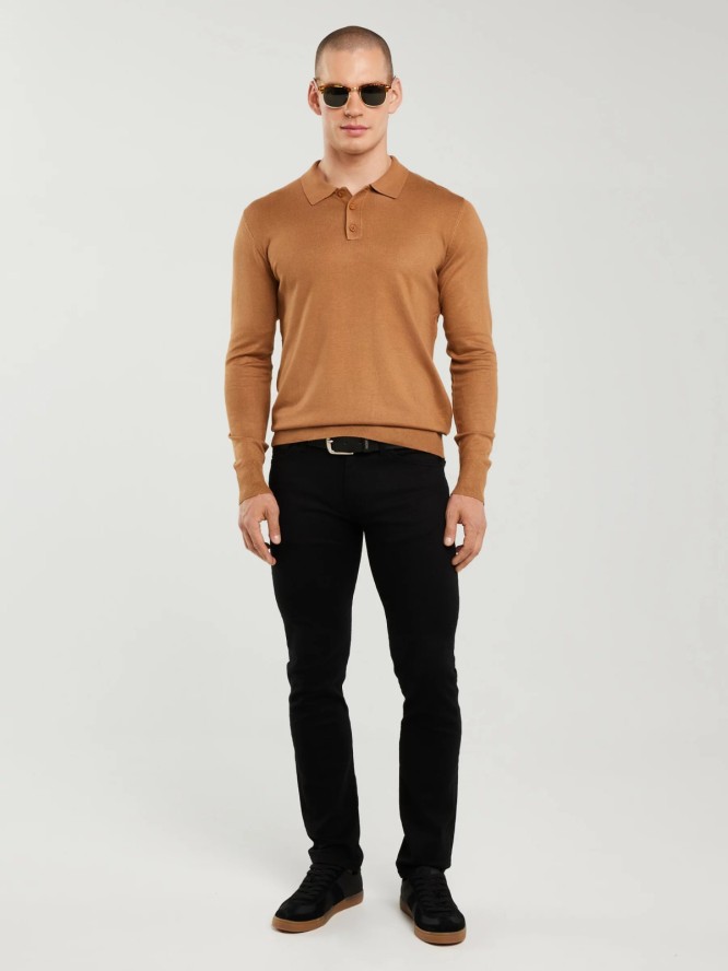 Sweter męski z kołnierzykiem polo brązowy Bradson 802