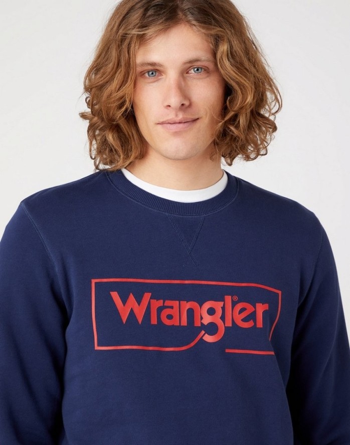 WRANGLER FRAME LOGO CREW MĘSKA BLUZA KLASYCZNA NADRUK NAVY W662HA114 112320240