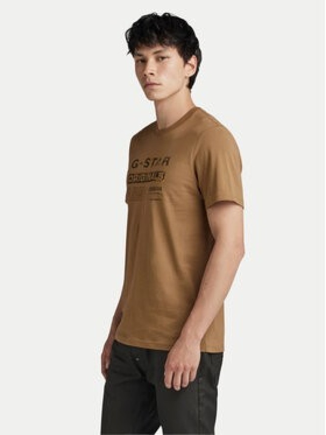 G-Star Raw T-Shirt Distressed D24420-336-7172 Brązowy Slim Fit