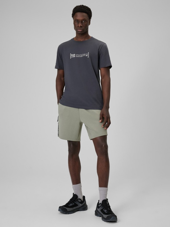 4F T-shirt regular z nadrukiem męski - szary L