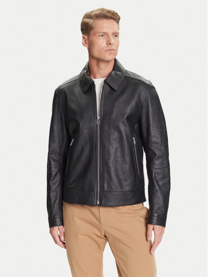 BOSS Kurtka skórzana H-Mapson4 50543214 Czarny Regular Fit