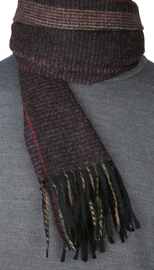 Szalik Bordowo-Beżowy w Paski z Frędzlami, Męski, Jesienno-Zimowy z Wełną -V. FRAAS