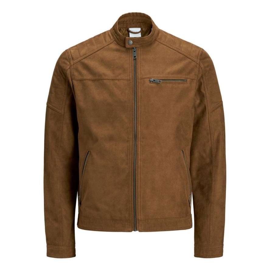 Kurtka Jack & Jones Rocky zamszowa koniakowa