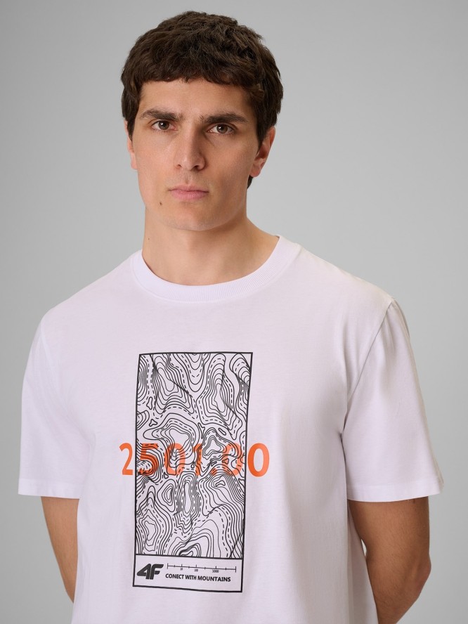4F T-shirt regular z nadrukiem męski - biały L