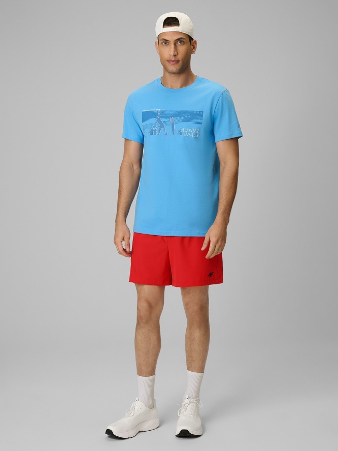 4F T-shirt reagular z nadrukiem męski - niebieski 3XL