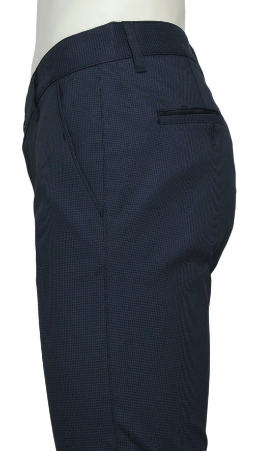 Spodnie Granatowe Eleganckie, w Drobną Kratkę, Zwężane, CHINOSY, Męskie -TOMY WALKER