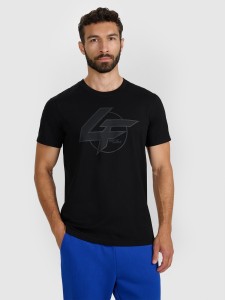 4F T-shirt regular z nadrukiem męski - czarny XL
