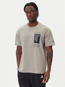 adidas T-Shirt National Geographic KC2350 Beżowy Loose Fit