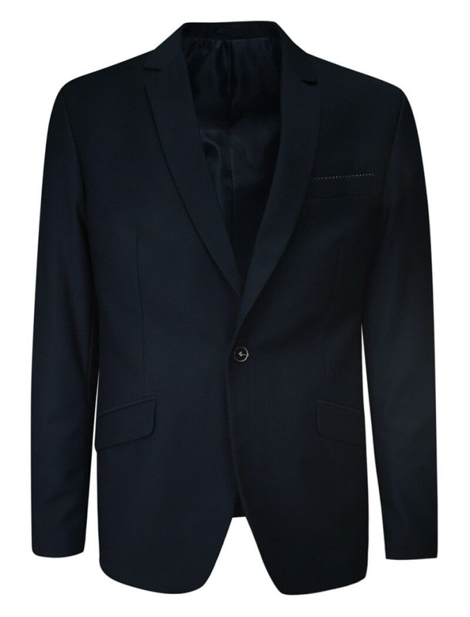 Garnitur Ślubny, Elegancki, Slimowany, Granatowy Zapinany na Jeden Guzik, Spodnie w Kant -CASINO