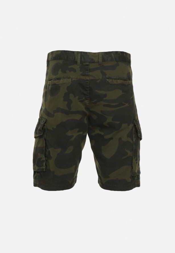 Zielone Szorty z Bawełny z Wysokim Stanem i Dodatkowymi Kieszeniami Pelia