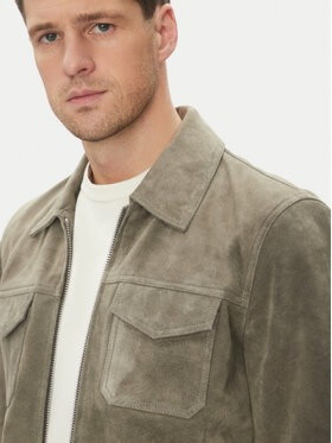 Serge Pariente Kurtka skórzana Cred Szary Regular Fit