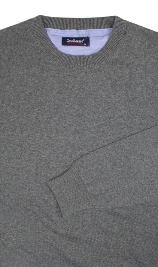 Sweter Bawełniany, Szary U-neck, Okrągły Dekolt, Męski -JACH TORNADO