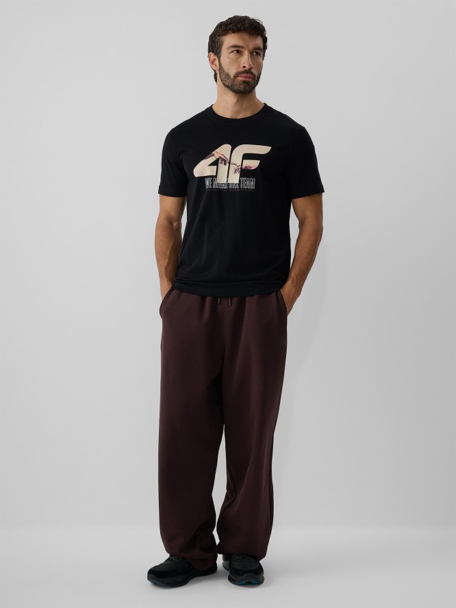 4F T-shirt regular z nadrukiem męski - czarny M