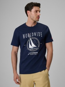 4F T-shirt regular z nadrukiem męski - granatowy M