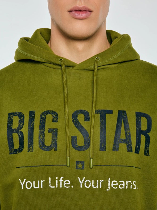 Bluza męska z kapturem z logo BIG STAR zielona Ashlyno 301