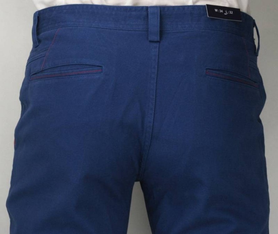 Bawełniane Spodnie Męskie, CHINOSY, Kolorowe Wykończenia, Chabrowe