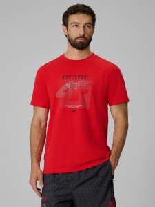 4F T-shirt regular z nadrukiem męski - czerwony L
