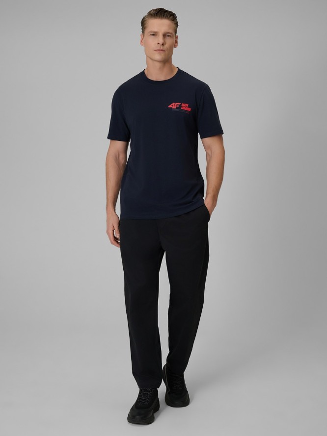 4F T-shirt regular gładki męski - granatowy L
