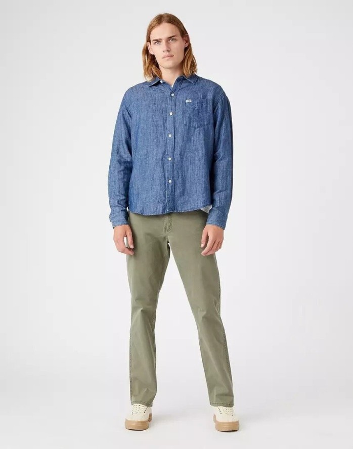 WRANGLER LS 1 PKT SHIRT MĘSKA KOSZULA JEANSOWA JEANS LIGHT INDIGO W5D6BNX4E 112146112
