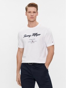 Tommy Hilfiger T-Shirt Script Logo Tee MW0MW33691 Biały Regular Fit