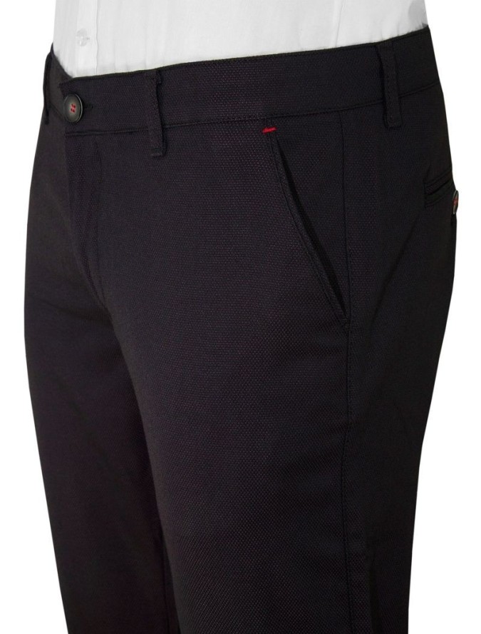 Ciemne Bordowe Casualowe Męskie Spodnie -RIGON- Zwężane, Chinosy, Tłoczony Wzór