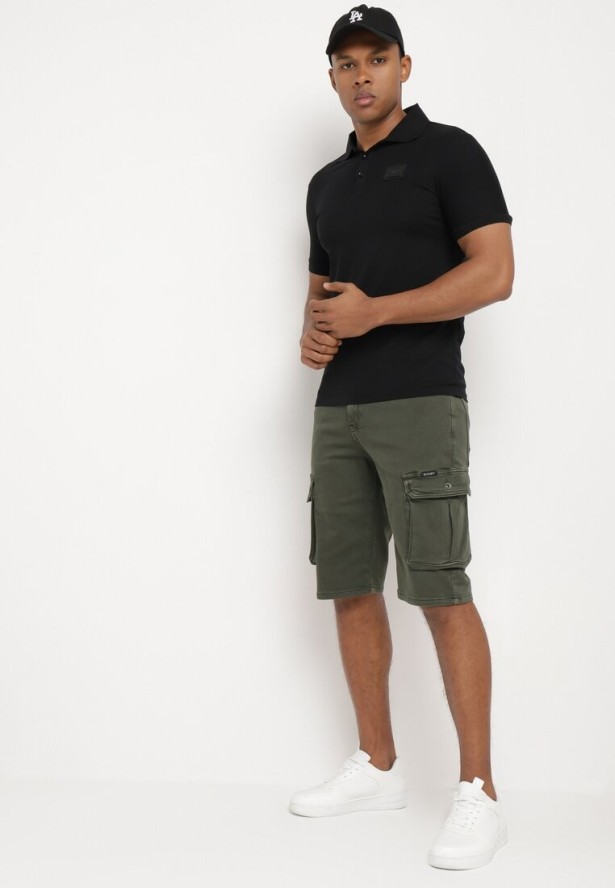 Zielone Szorty Bawełniane przed Kolano z Kieszeniami na Klapy Glicilla