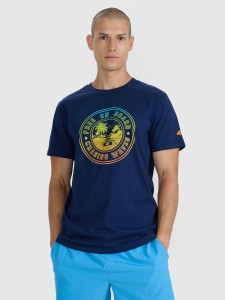 4F T-shirt regular z nadrukiem męski - granatowy S