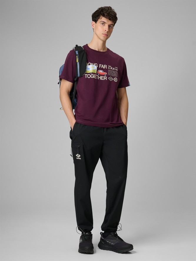 4F T-shirt regular z nadrukiem męski - fioletowy L