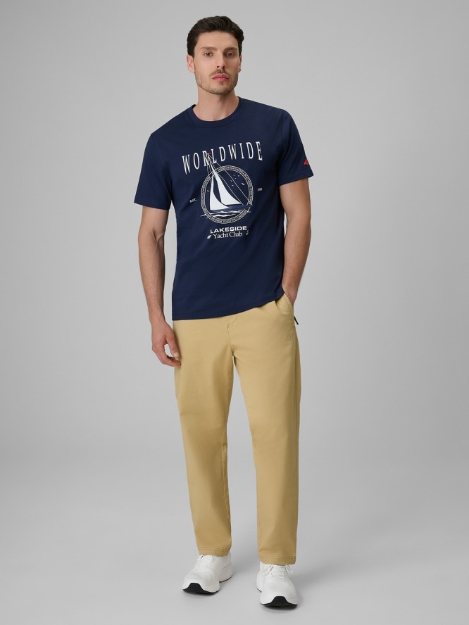 4F T-shirt regular z nadrukiem męski - granatowy M