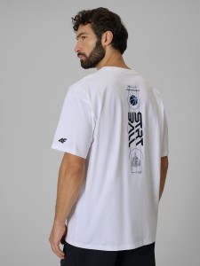 4F T-shirt loose z nadrukiem męski - biały L