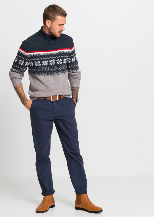 Sweter z golfem w norweski wzór