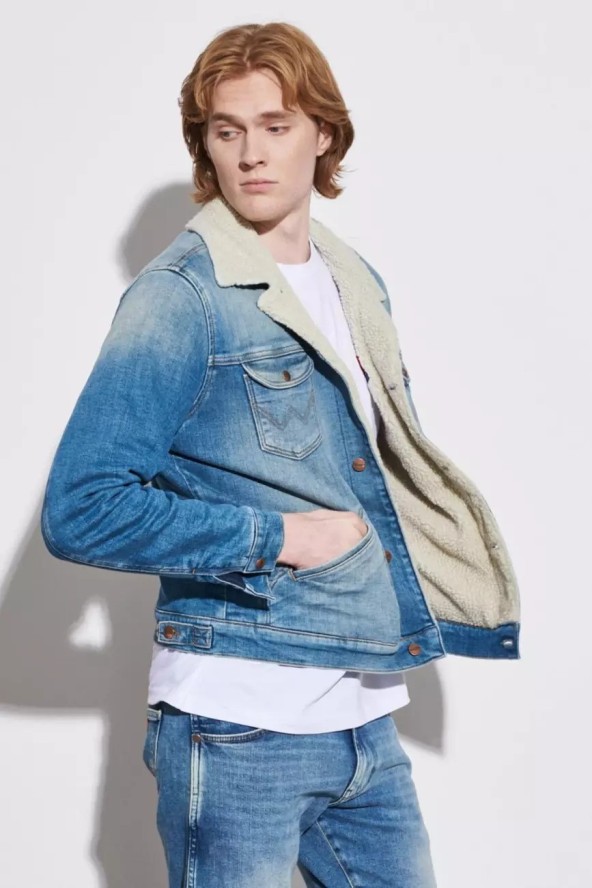 WRANGLER 124MJ SHERPA MĘSKA KURTKA JEANSOWA GREEN GRASS W4MS1027I 112320794