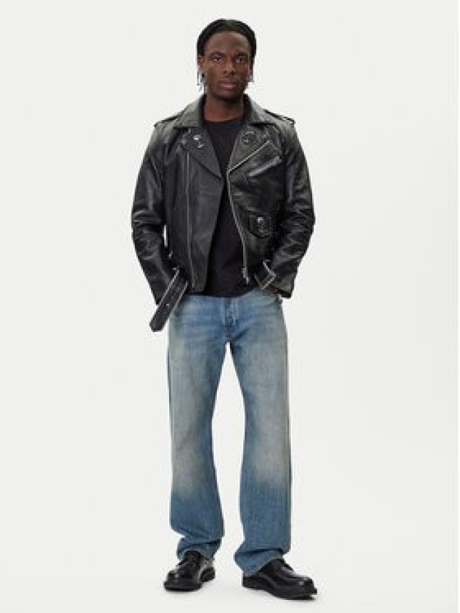 NEW ROCK Kurtka skórzana W-NRLMJ076-S1 Czarny Regular Fit