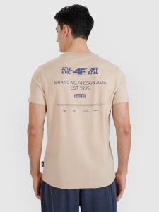 4F T-shirt regular z nadrukiem męski - beżowy S