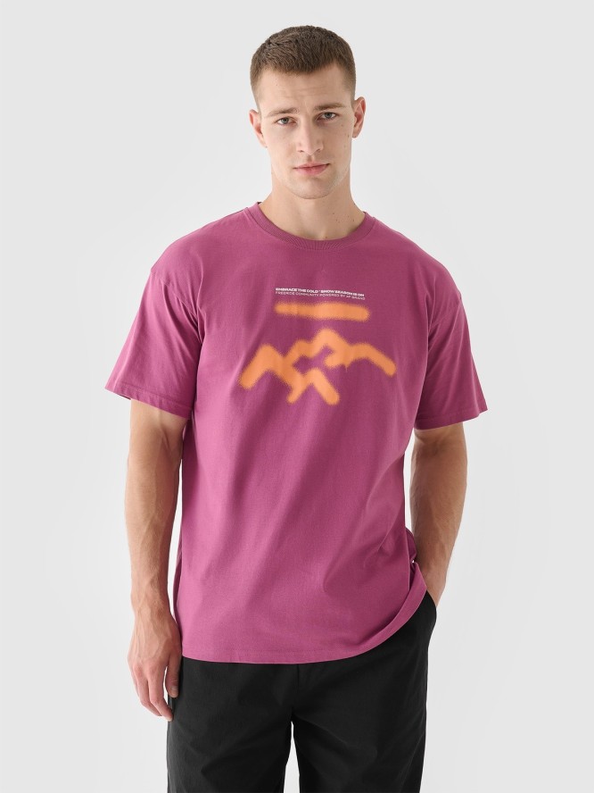 4F T-shirt oversize z nadrukiem męski - czerwony M