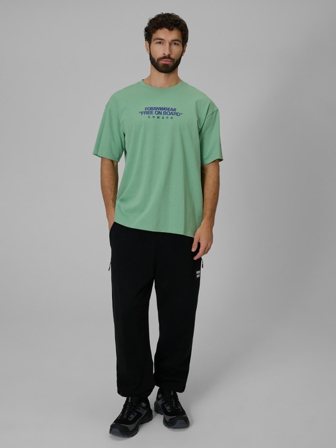 4F T-shirt loose z nadrukiem męski - miętowy L